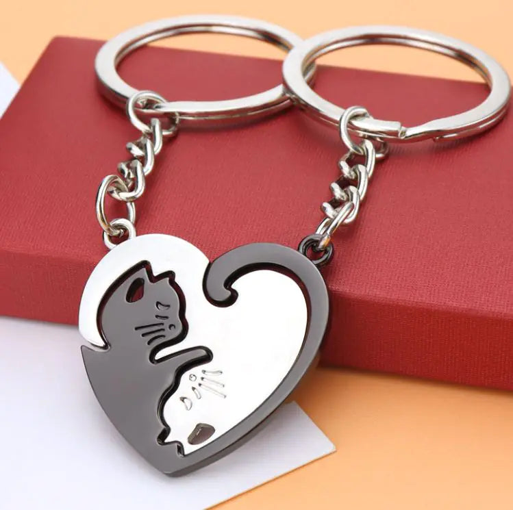 Cat Lovers Heart Keychain Pendant