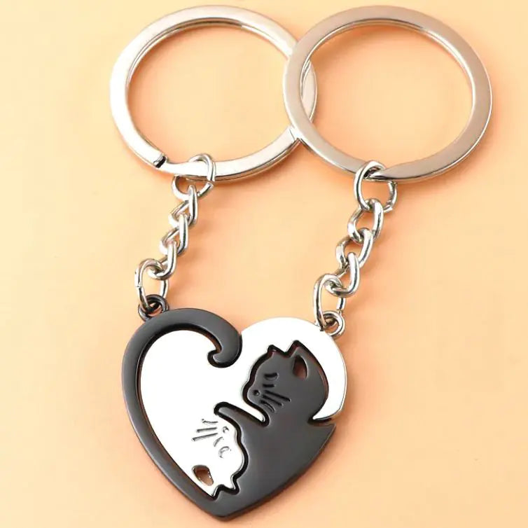 Cat Lovers Heart Keychain Pendant