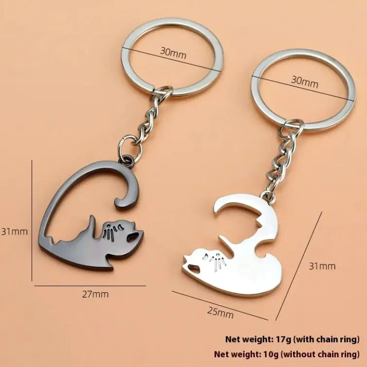 Cat Lovers Heart Keychain Pendant